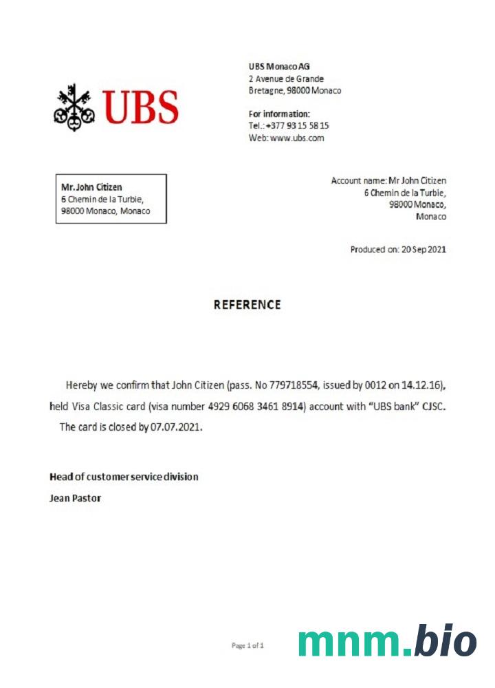 Przykład zamknięcia banku Monaco UBS w formatach Word i PDF